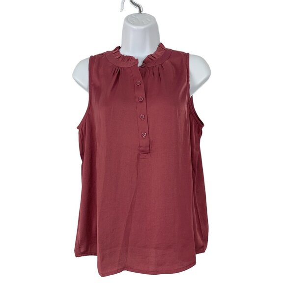 Simply Vera Wang Sleeveless Ruffle Collar Blouse In Maroon Size PS - Picture 1 of 9